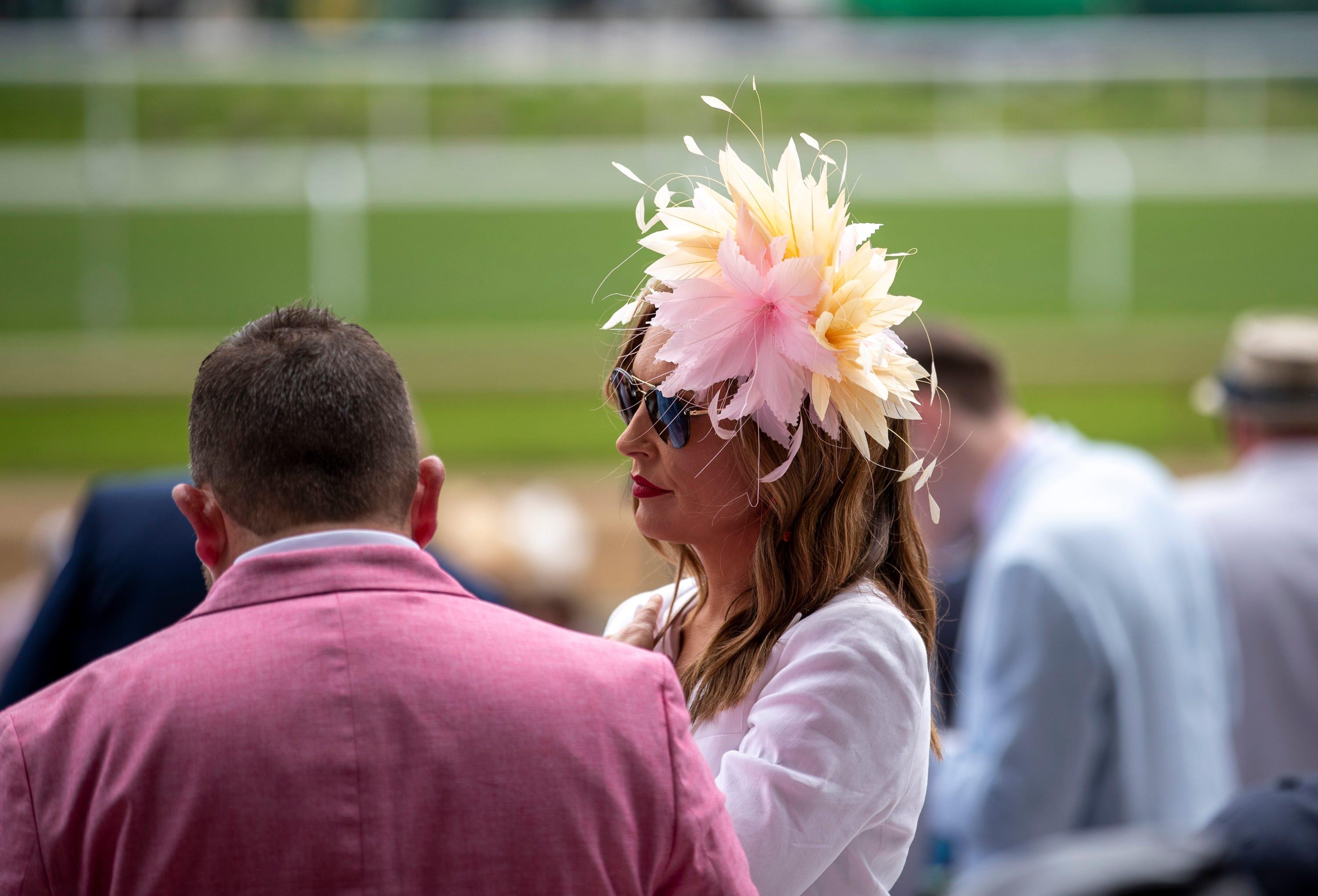 Hats, large and small, stand out at Churchill Downs on May 7, 2022 in Louisville, Ky.