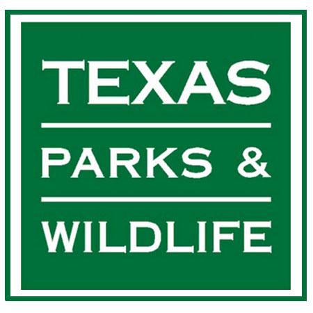 Green and white logo. Texas Parks and Wildlife