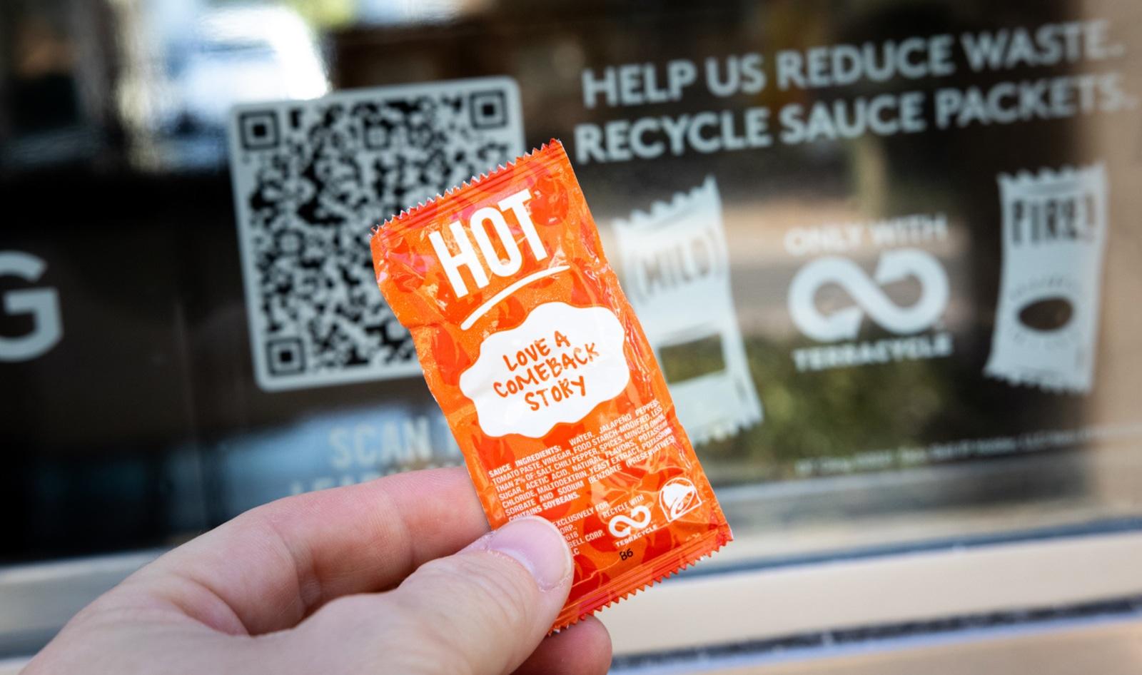 During September, you can recycle used Taco Bell sauce packets - and any other restaurant