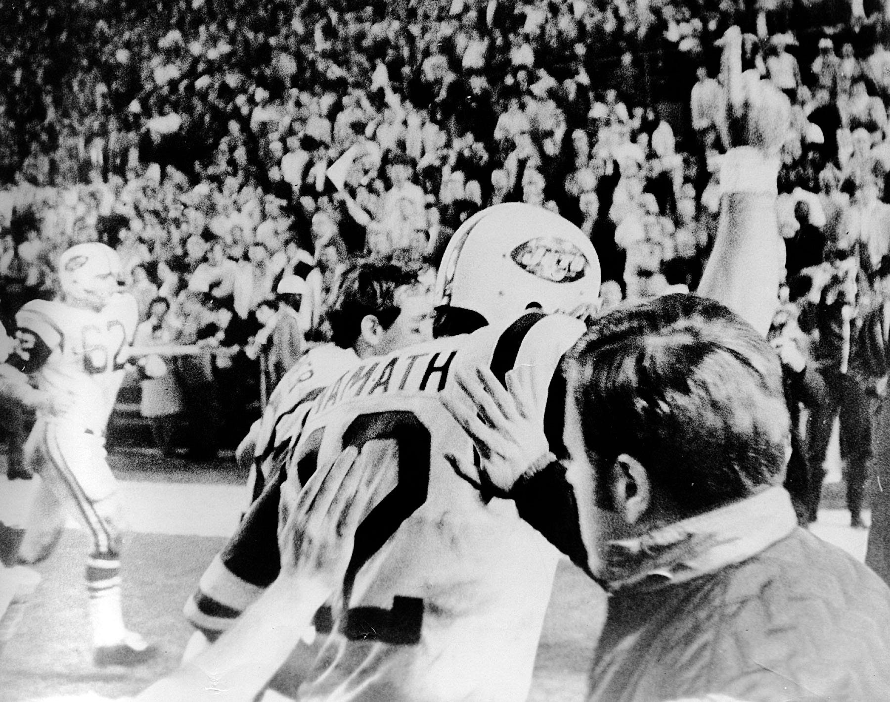 January 12, 1969: Joe Namath celebrates the New York Jets