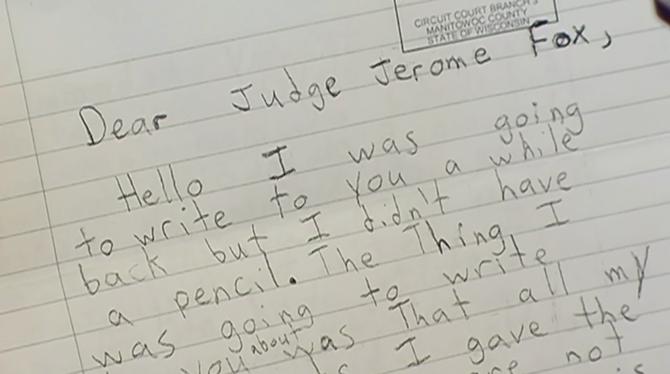 Brendan Dassey handwrote a letter to his judge prior to submitting a formal appeal