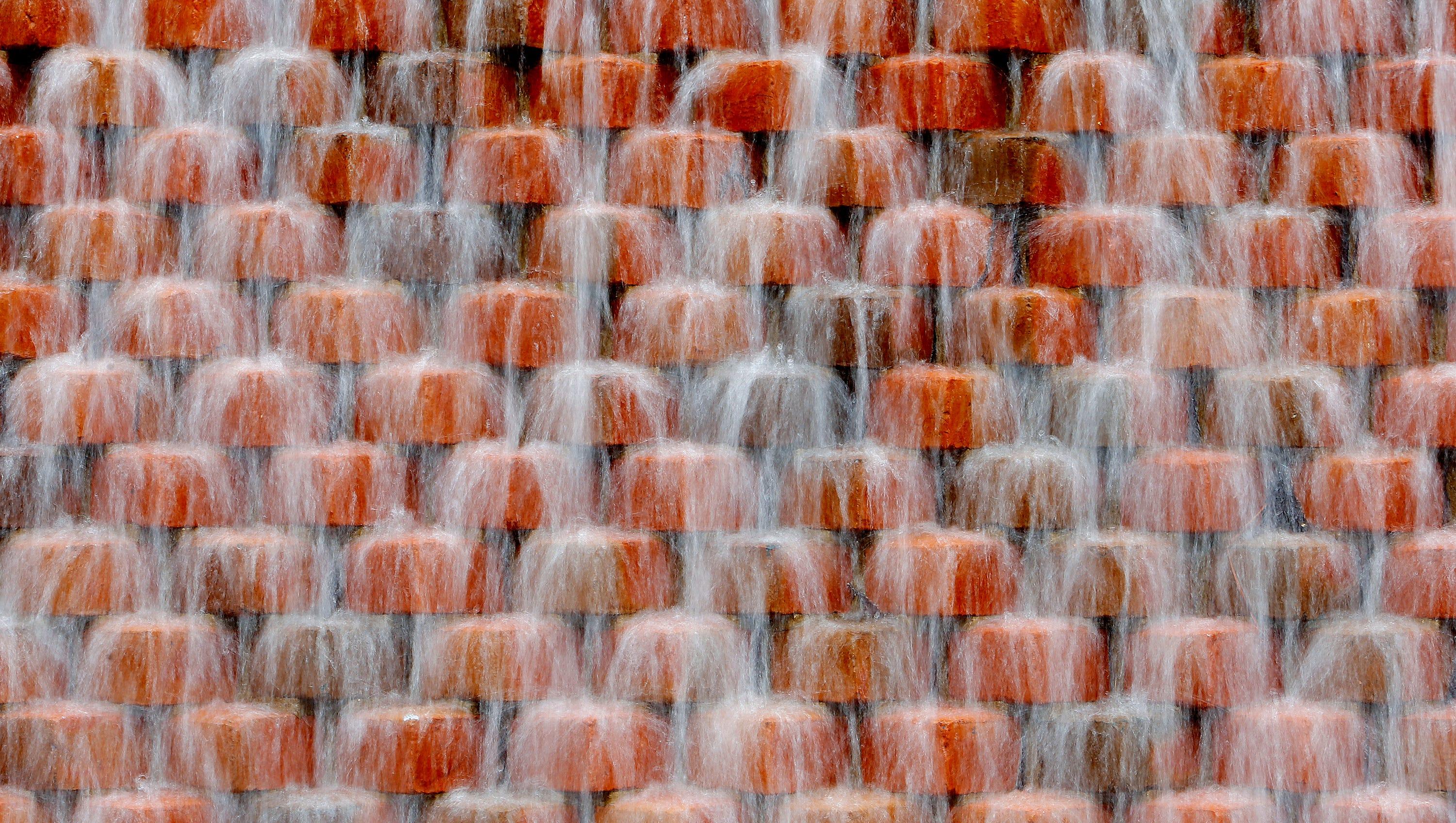 February 8, 2017 - Water cascades down bricks in a fountain located in the meditation garden on the St. Jude campus where founder Danny Thomas was laid to rest.