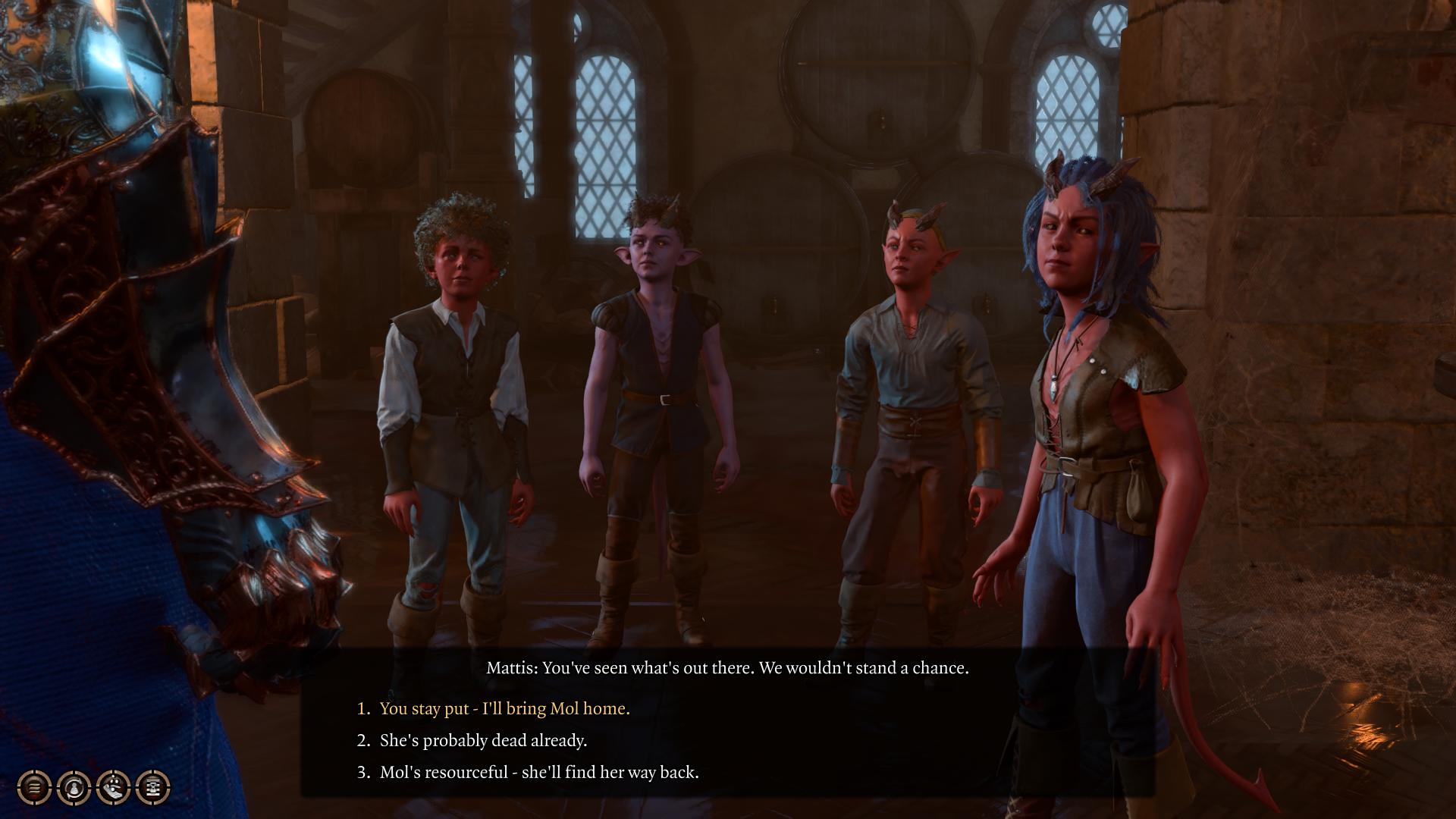 The player confronts some Tiefling children in Baldur’s Gate 3