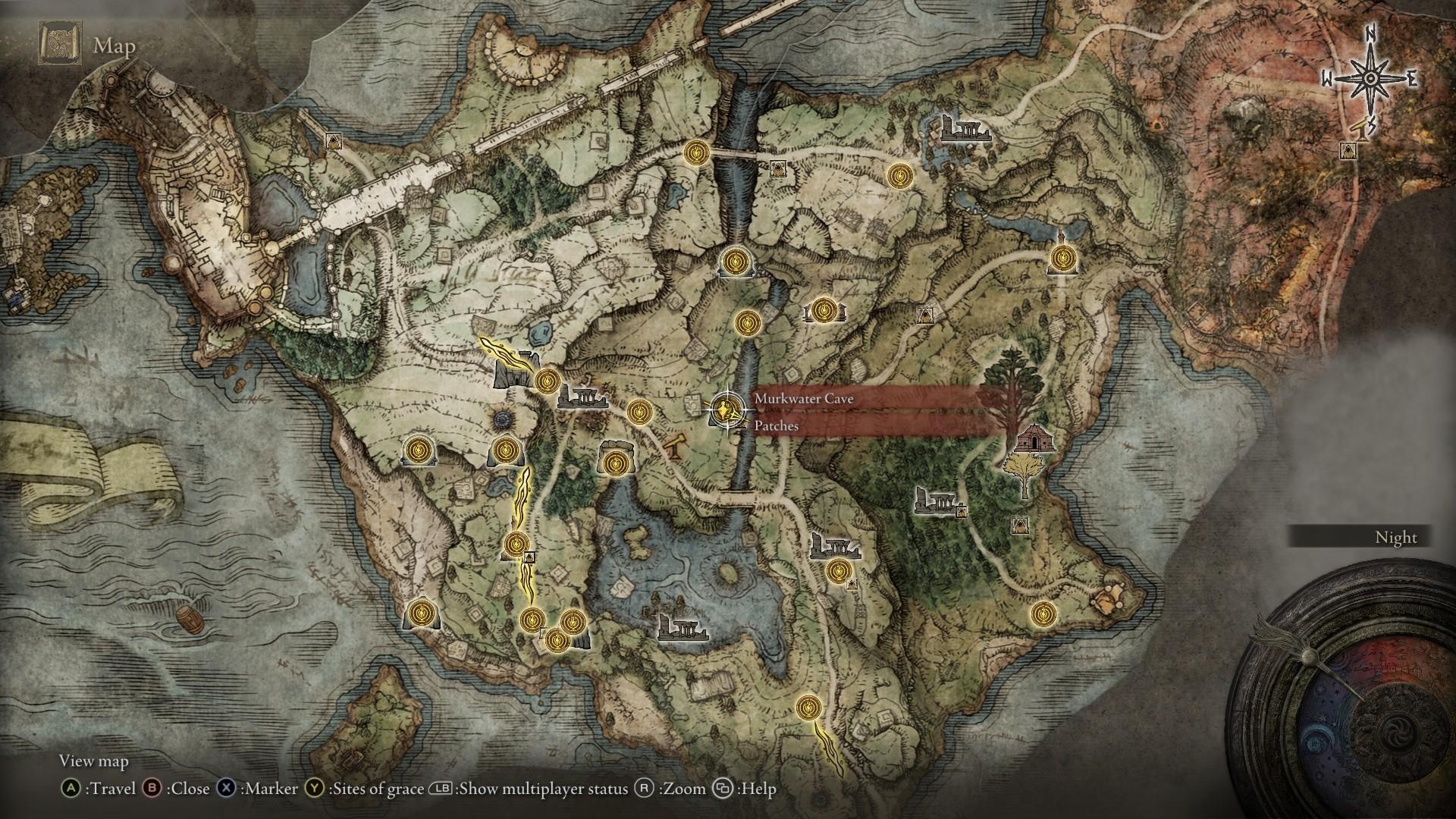 Murkwater Cave location on Elden Ring’s map