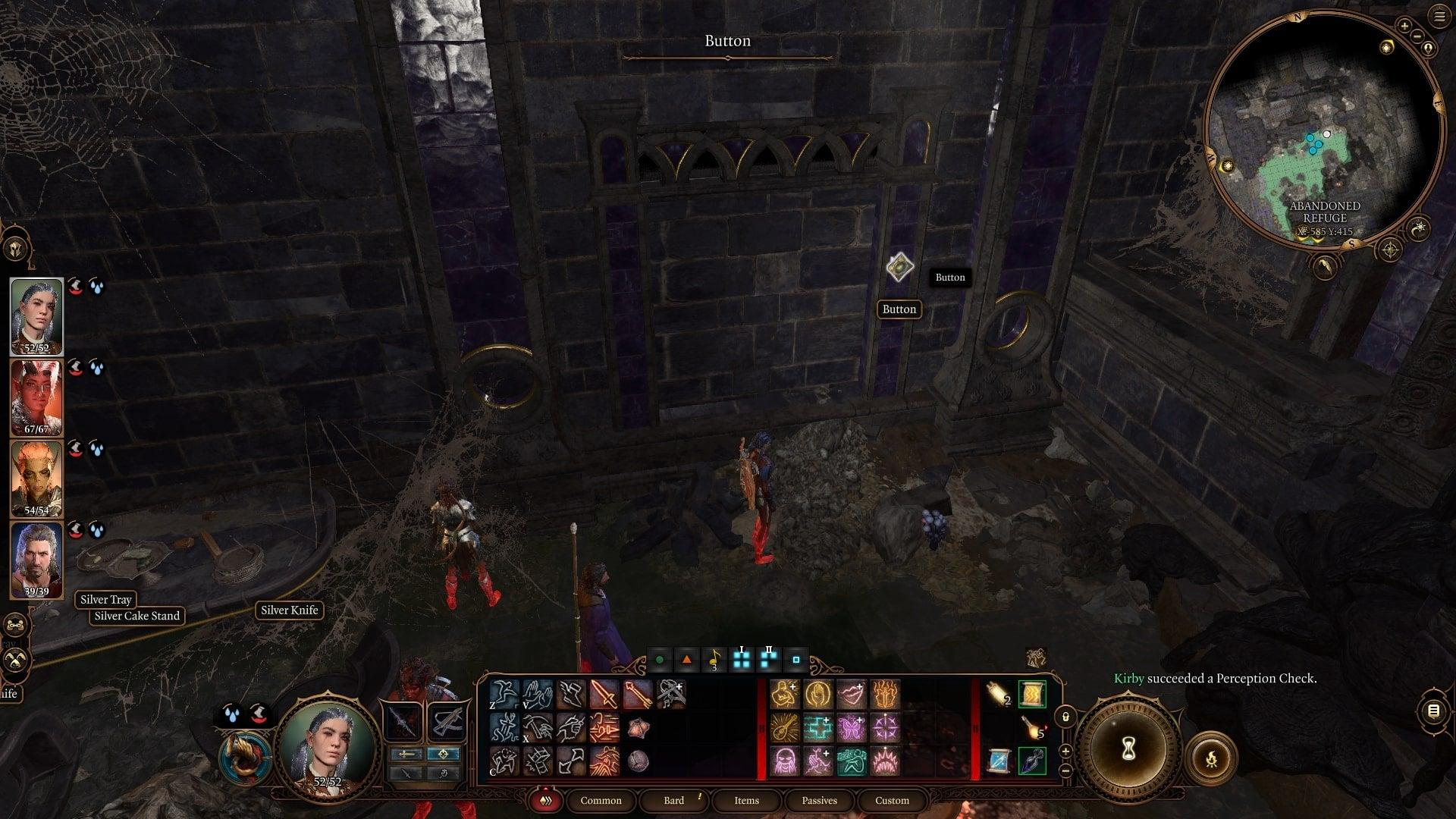 The player passes a Perception check which reveals a button in Baldur