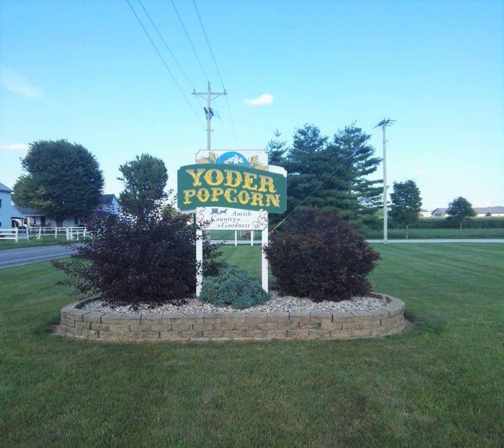 Yoder Popcorn sign in Shipshewana, Indiana
