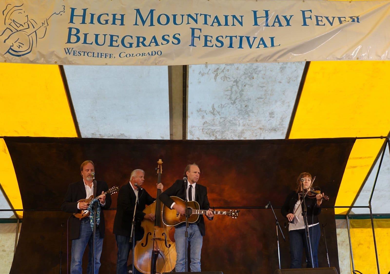 Image of the High Mountain Hay Fever Bluegress Festival stage in Westcliffe, CO