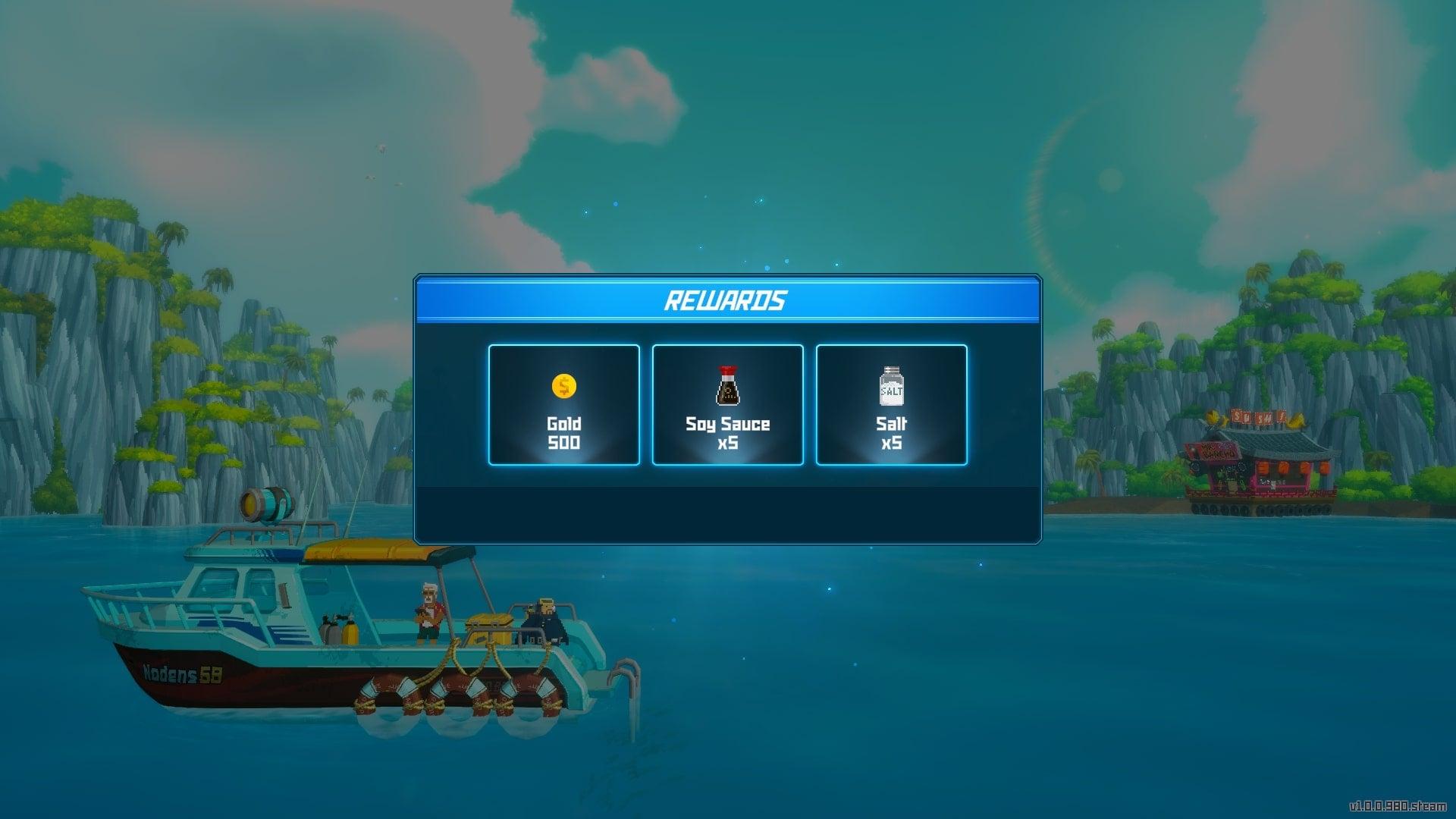 The rewards for the Where the Current Flows quest in Dave the Diver is shown