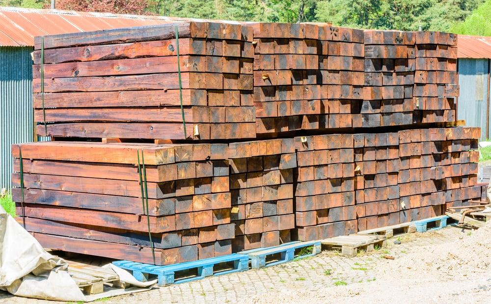 Stacked new and unused railroad ties