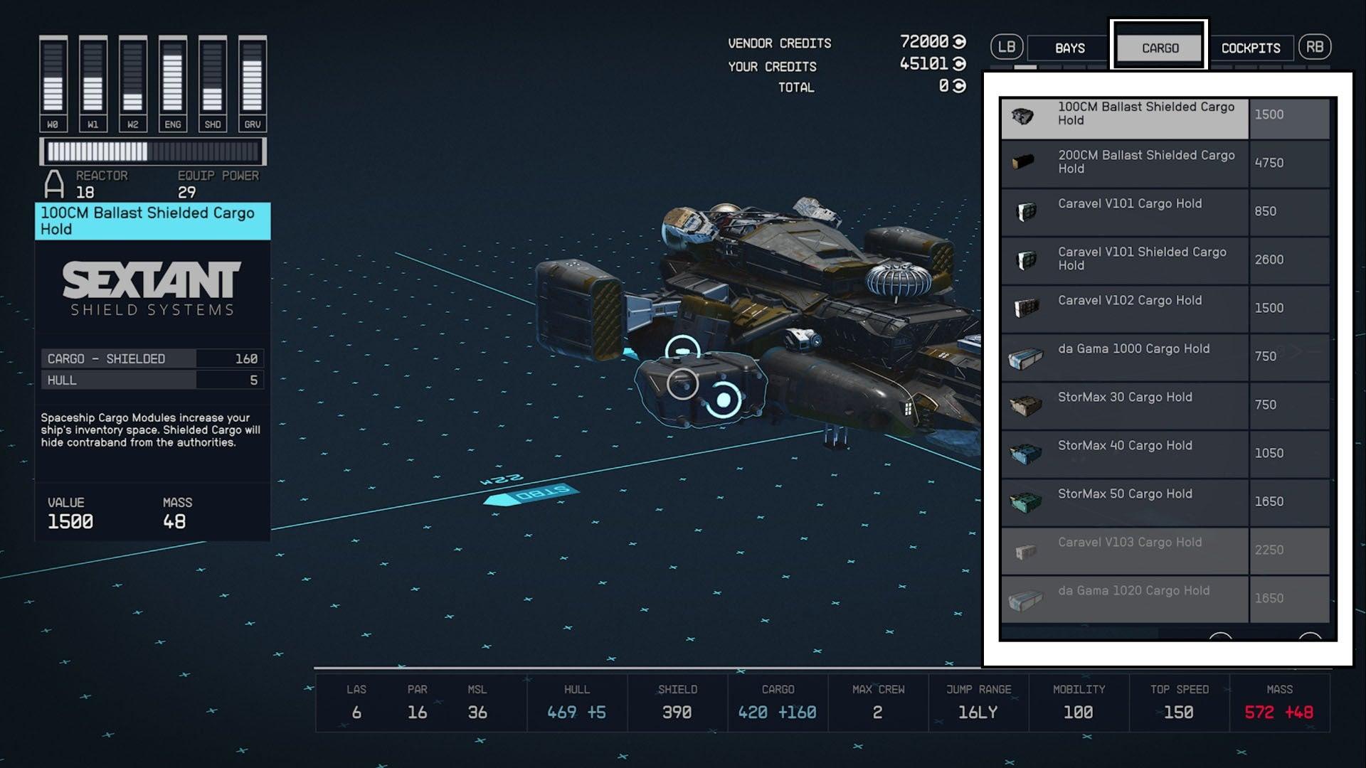 starfield ship builder red mile shielded cargo inventory