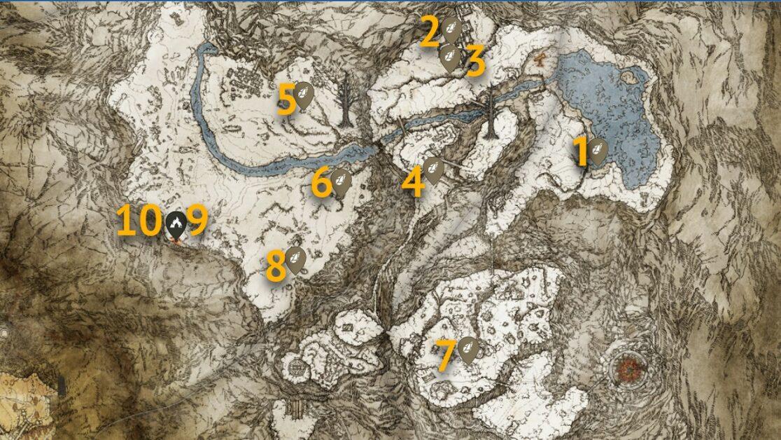 Mountaintops of the Giants Somber Smithing Stone 8 map locations in Elden Ring