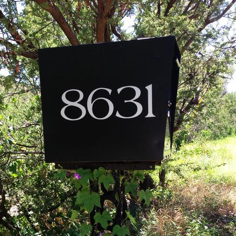 Large mailbox numbers from Modern House Numbers in a traditional font