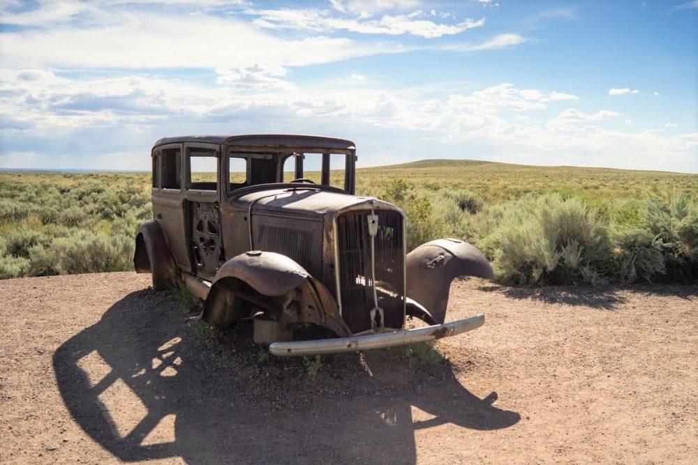 Vintage car in Petrified Forest National Park in Arizona