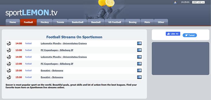 Screenshot of sportLEMON.tv, football category website page