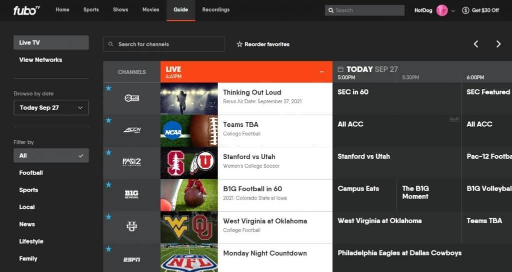 FuboTV SEC Network