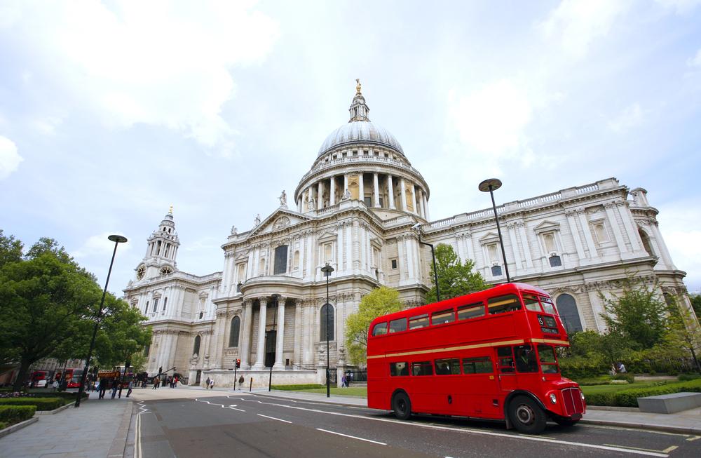 Vintage Routemaster bus in London, St Paul