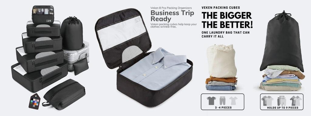 Veken 8 Set Packing Cubes for Suitcases, Travel Essentials for Carry on, Luggage Organizer Bags Set for Travel Accessories in 4 Sizes (Extra Large, Large, Medium, Small), Black - grandgoldman.com