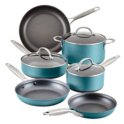 Anolon Achieve Hard Anodized Nonstick Cookware Pots and Pans Set, 9 Piece - Teal