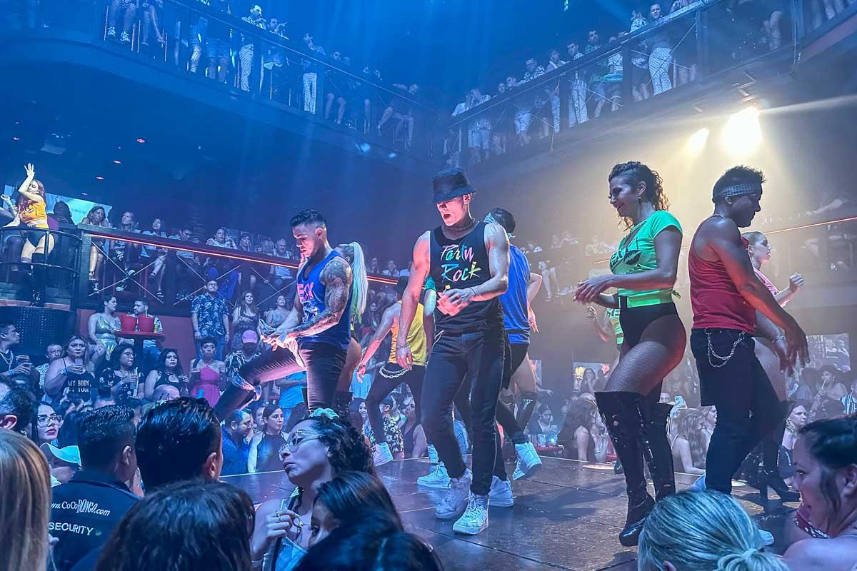 Break dancers on stage at coco Bongo, Mexico