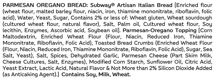 Subway Parmesan Oregano bread ingredients