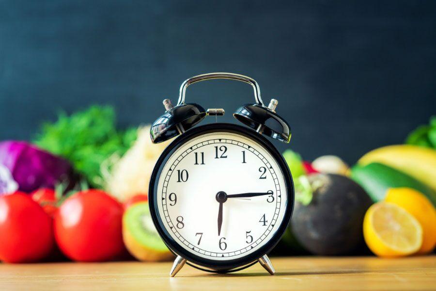 alarm clock with fruits and vegetables