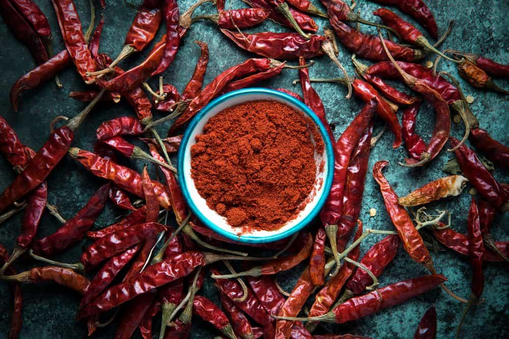 Red chili pepper,dried chillies on dark background