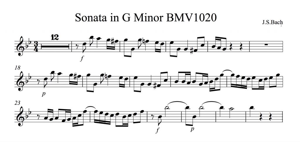 An image showing binary form in Handel Sonata Op1 no7