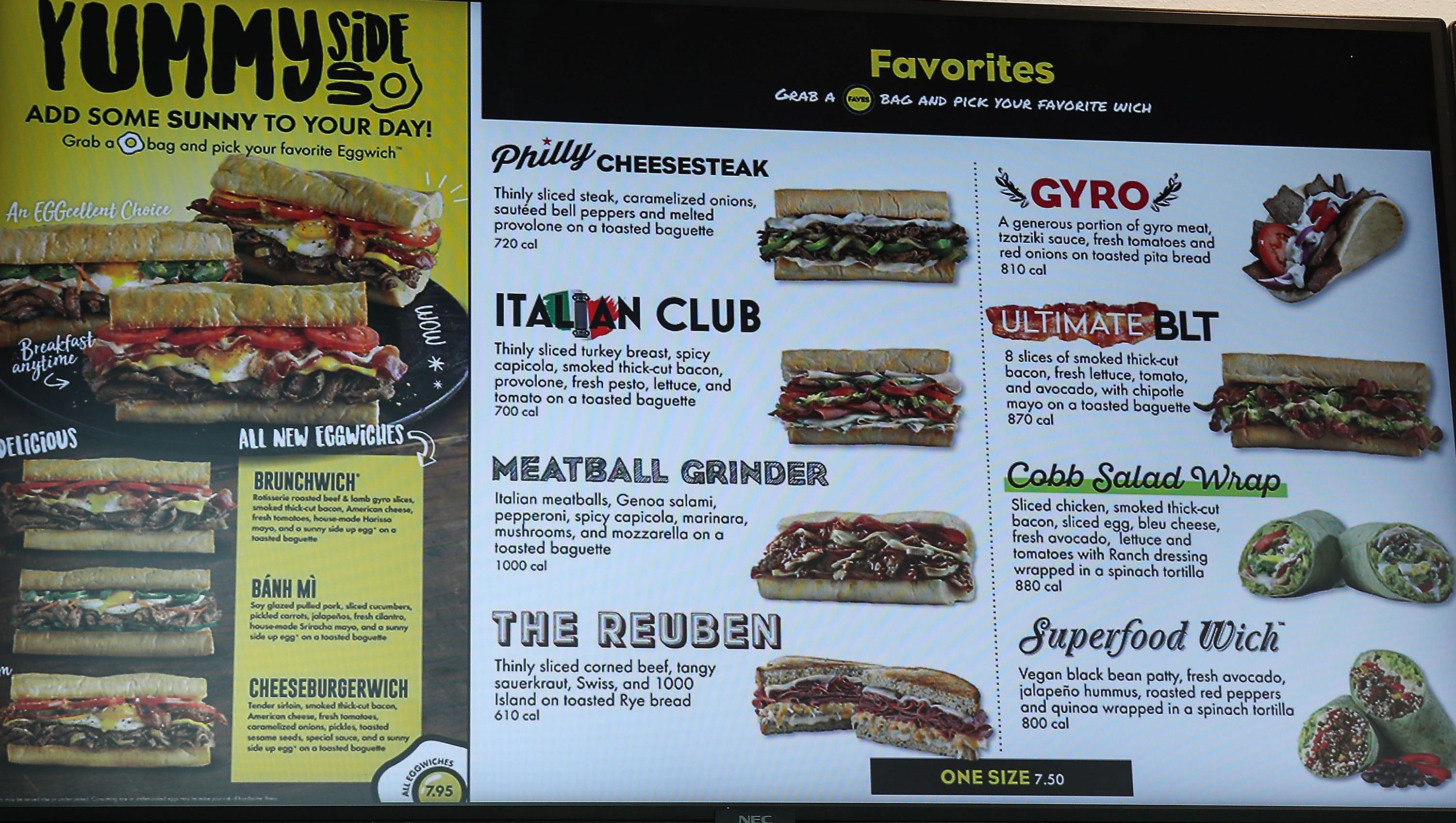 A partial menu at the recently opened Which Wich sandwich shop in Palm Desert, May 15, 2018.