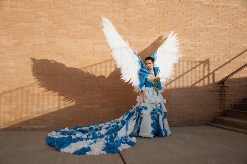 CJ King, Jazzlynn Vargas and Josselyn Garcia are the North Bergen High School students who created this fashion piece using recycled materials for the Junk Kouture competition.
