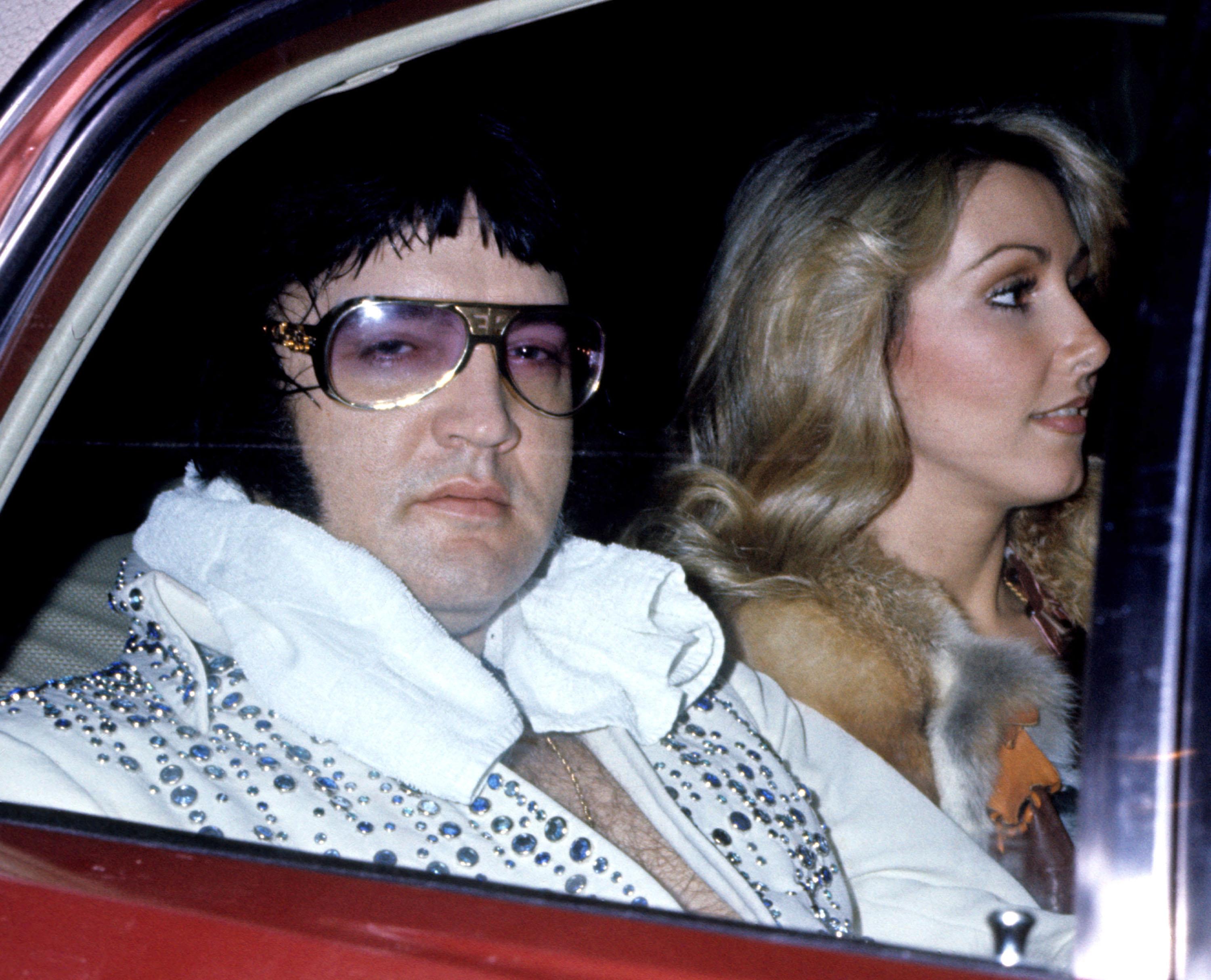 Elvis Presley with girlfriend Linda Thompson at the Hilton Hotel in Cincinnati, Ohio (Photo by Tom Wargacki / WireImage)