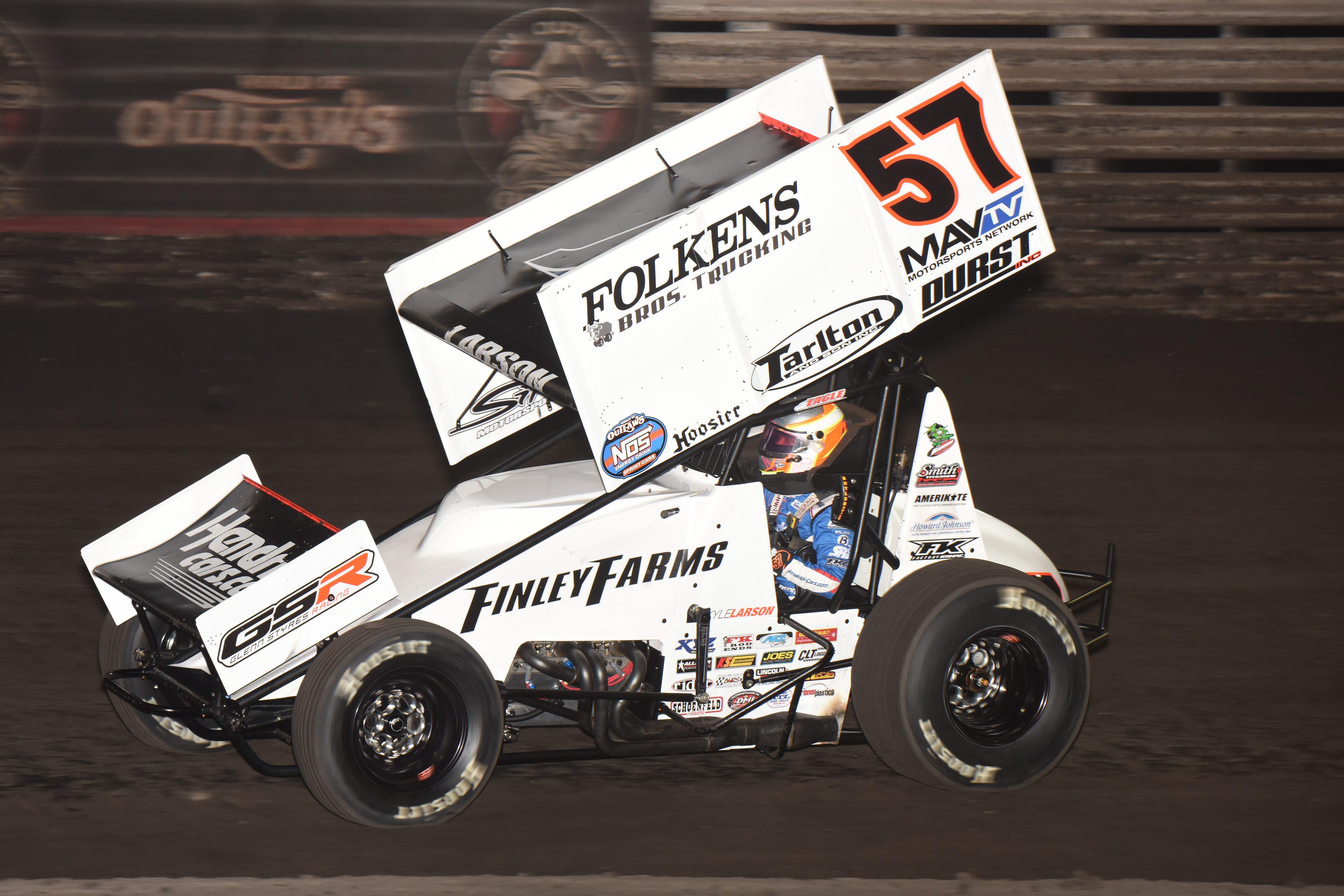 Kyle Larson turns a lap on his way to winning the 60th annual Knoxville Nationals Saturday at Knoxville Raceway.