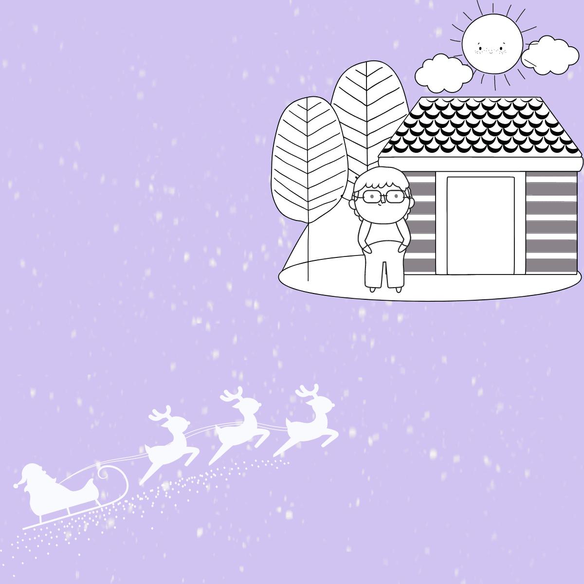 santa riding to a house graphics