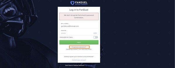 Reset password on FanDuel