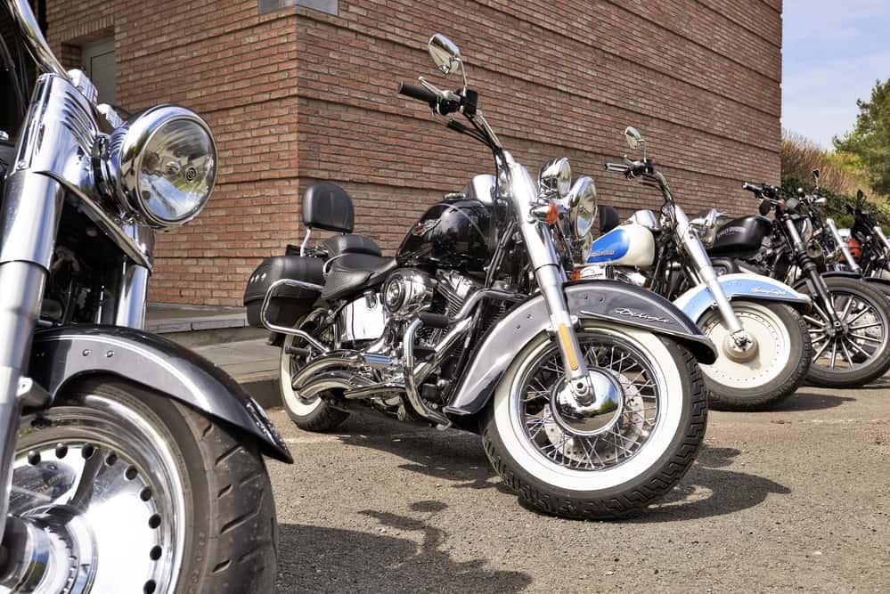 Harley Davidson motorcycles lined up