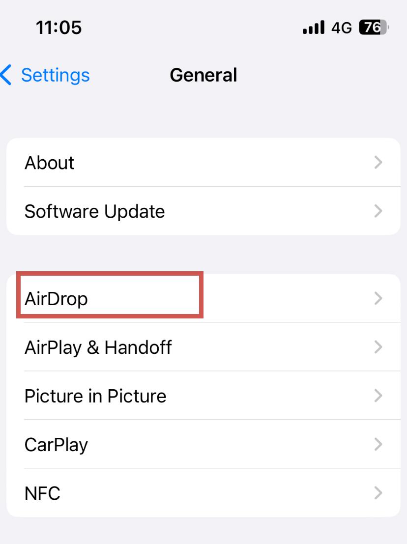 Choose AirDrop in General settings