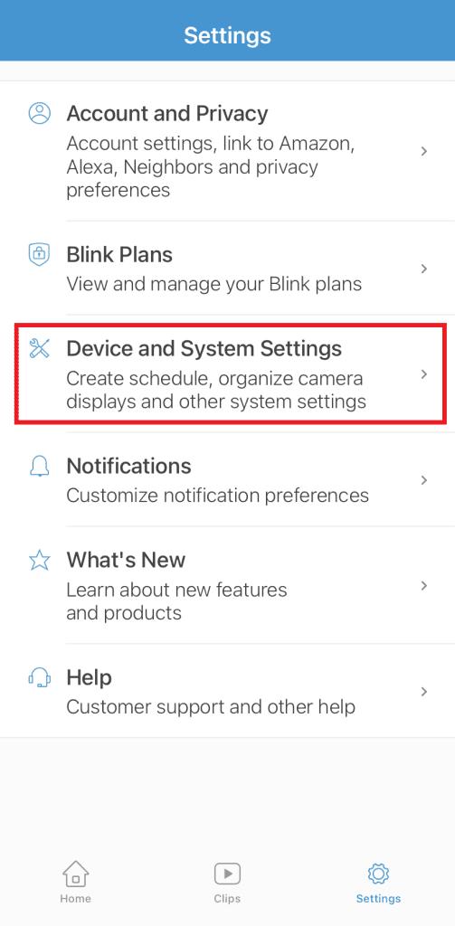 Device and System Settings.