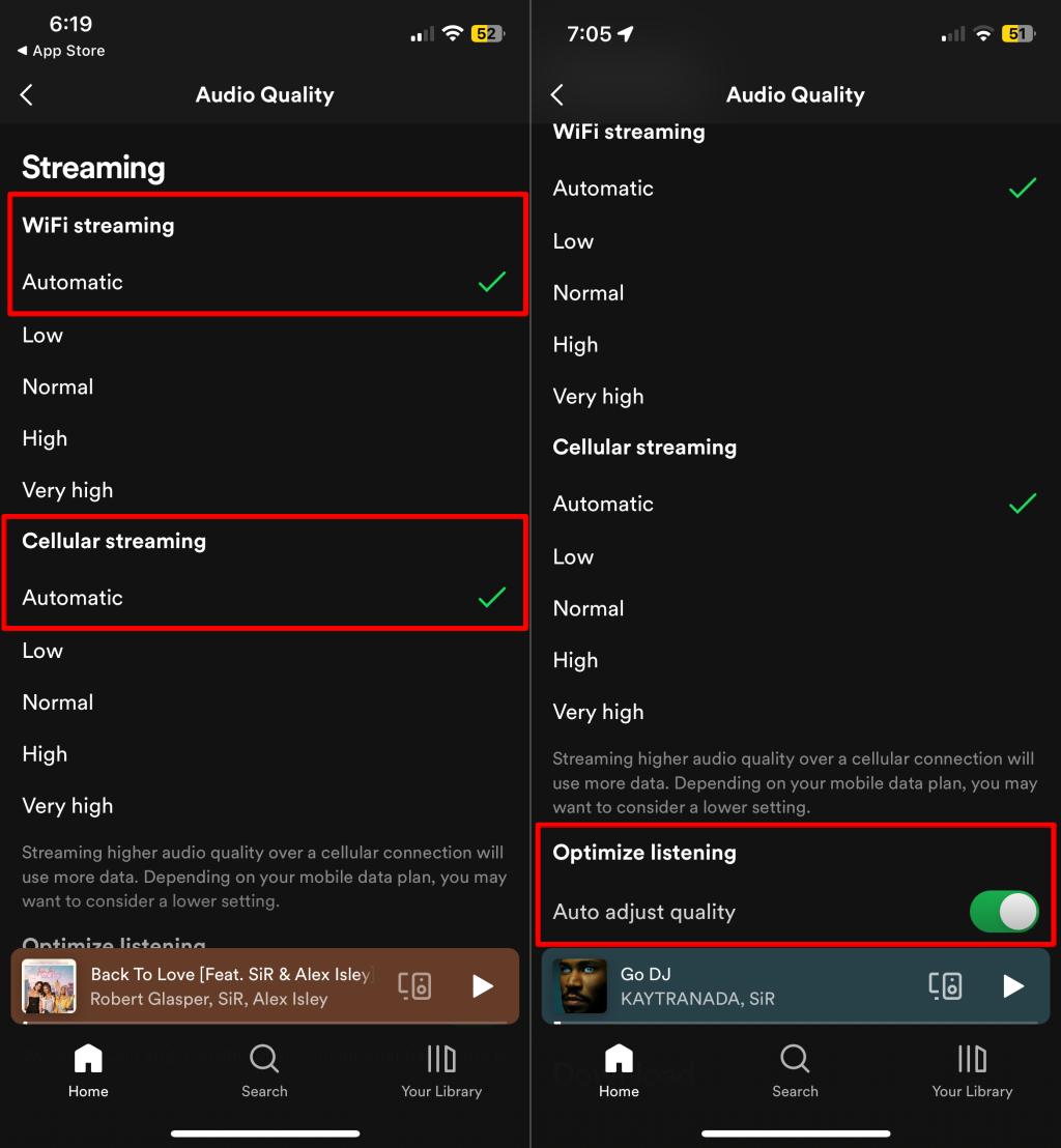 Audio Quality settings in the Spotify iOS app