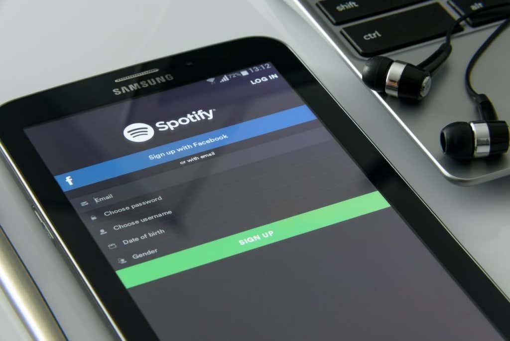Spotify app sign up page on a Samsung device