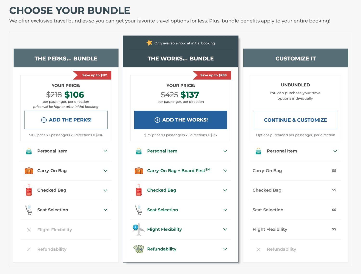 frontier airlines bundles