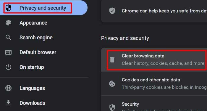 Privacy and Clear browsing data