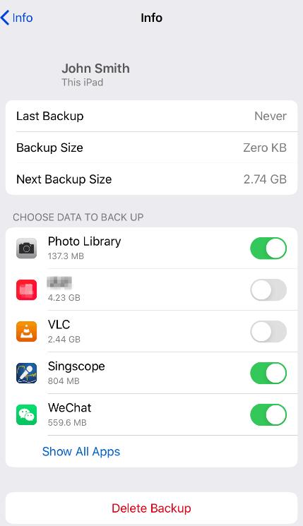 Check iCloud Backup Size