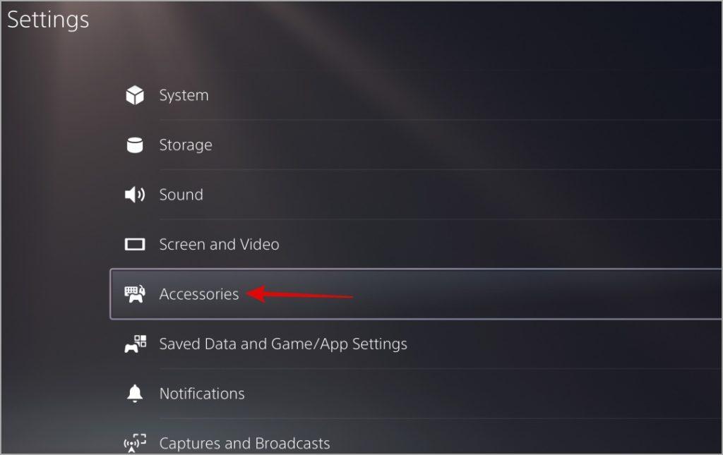 Accessories Settings on PS5