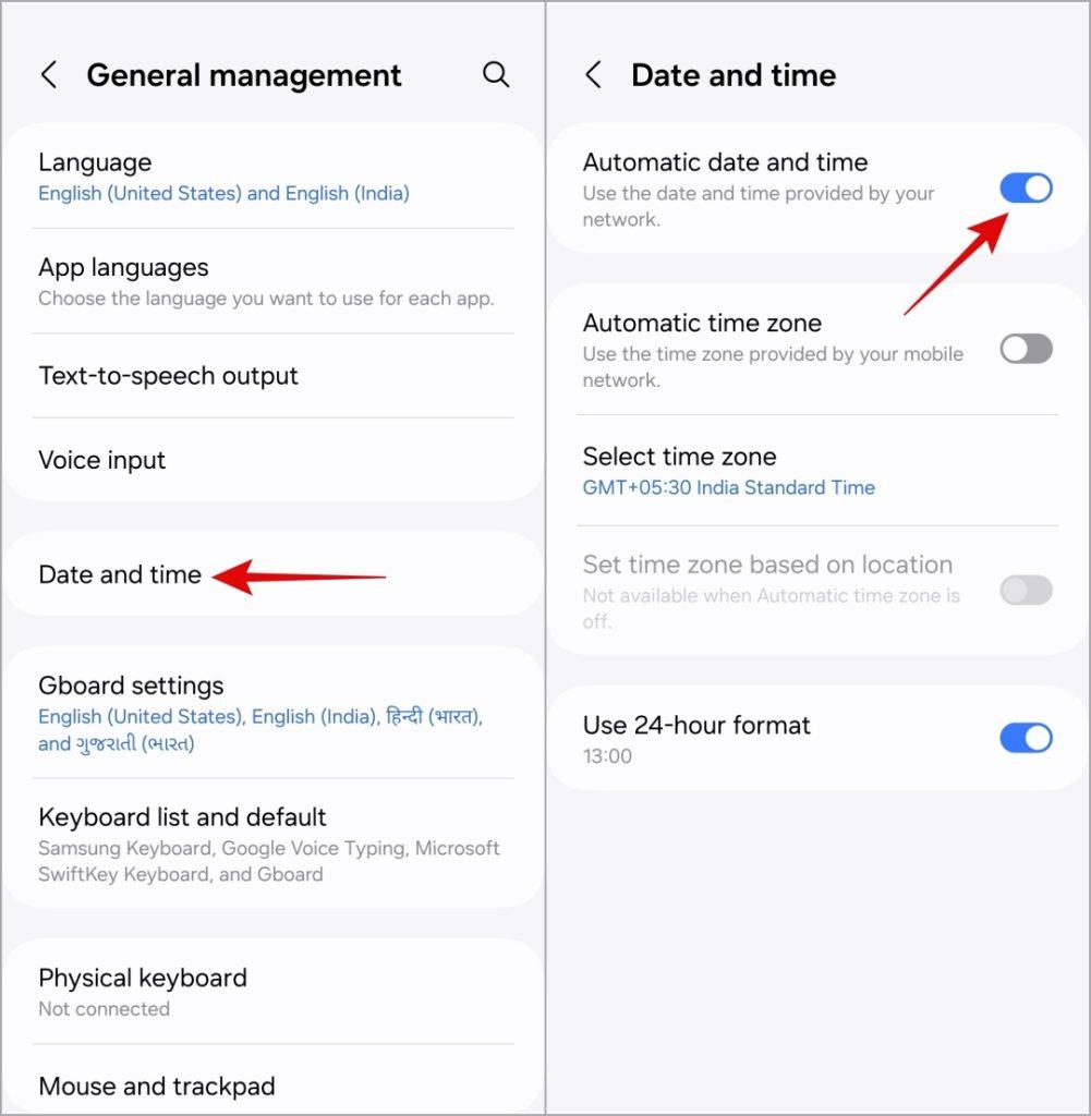 Enable Automatic Date and Time on Android