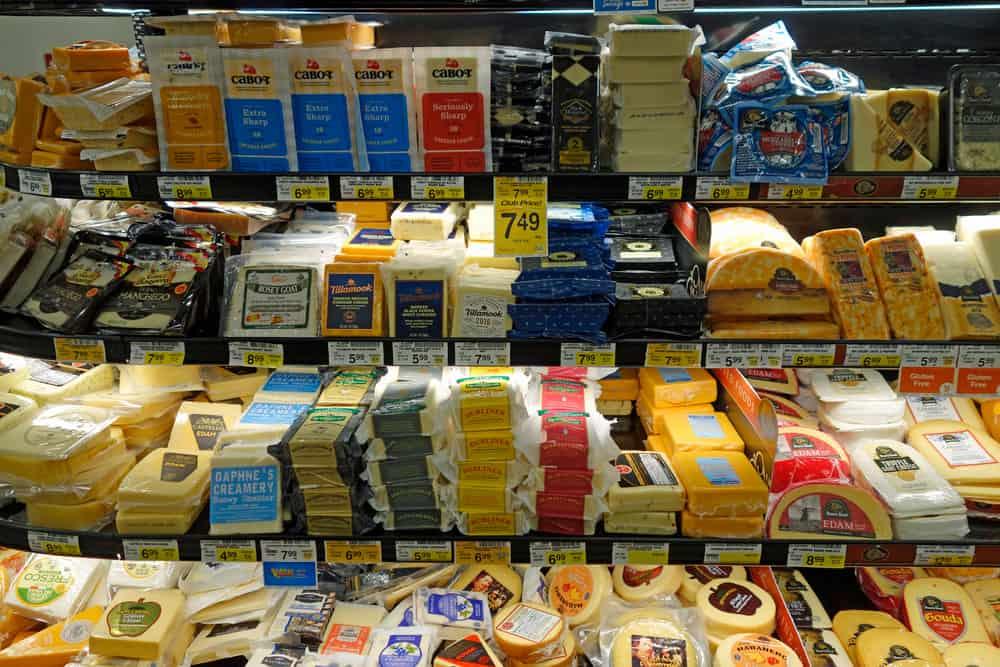 variety of cheeses for sale at the Safeway grocery store