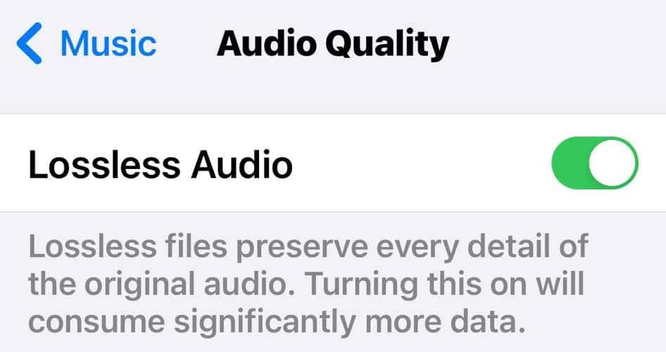 Toggle Button for Lossless Audio on Audio Quality