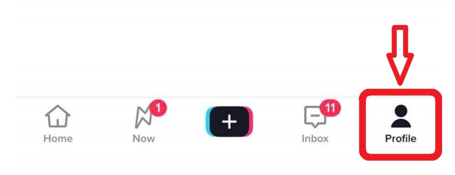 tiktok bottom border menu with an arrow pointing at a highlighted profile icon