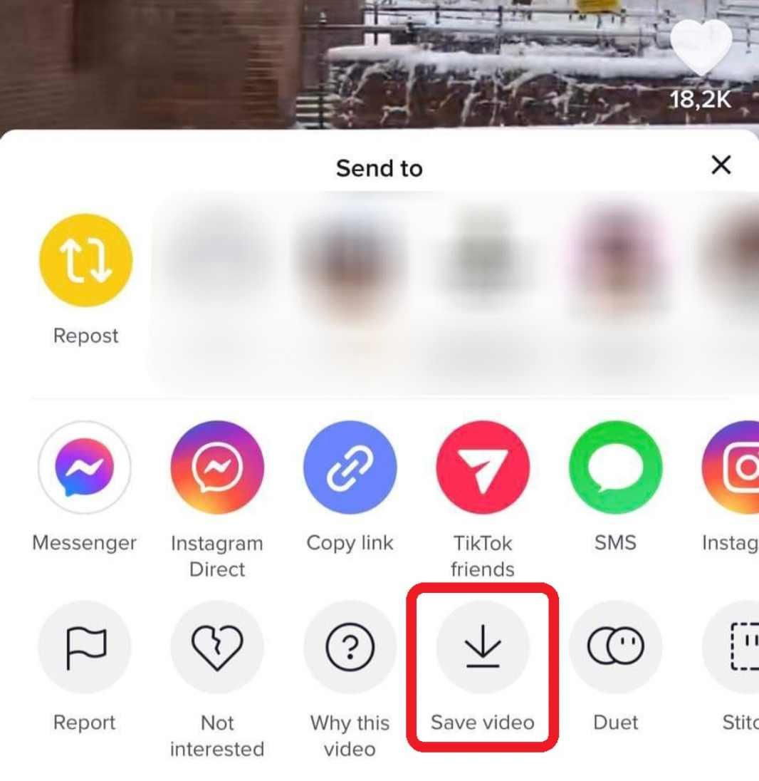 tiktok video sharing options with a highlight on the save video button