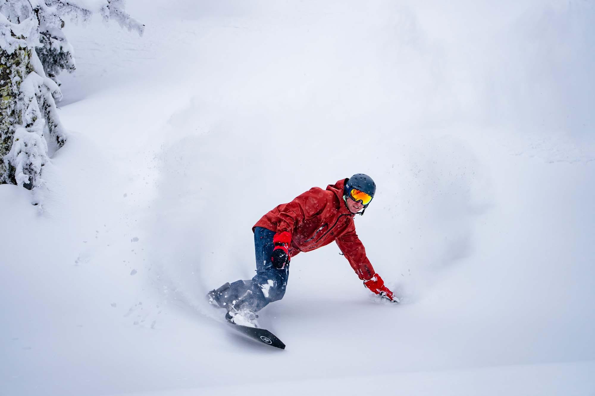 Snowboarding in the Outdoor Research Mt Baker GTX Mittens