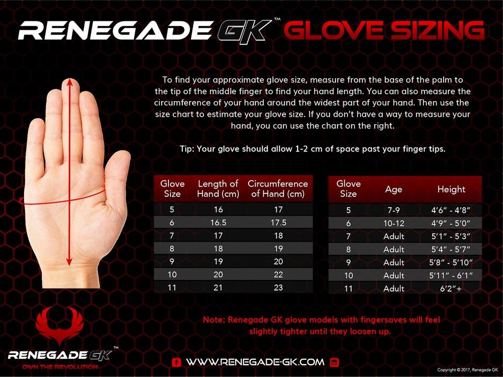 Renegade GK Glove Sizing chart and guide