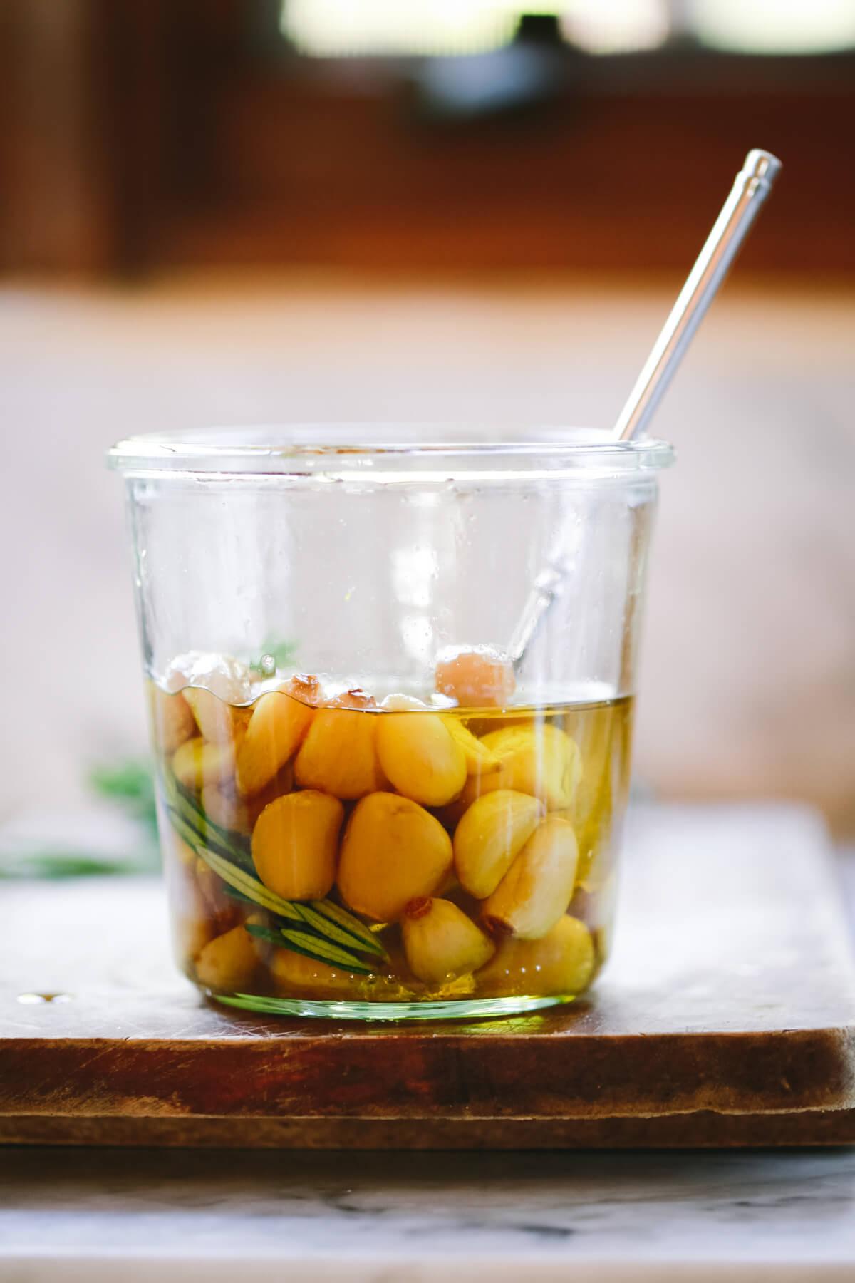 a jar of garlic confit